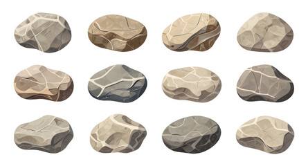 rocks, cartoon, stones, boulders, nature, geology, terrain, pebbles, fantasy, gameasset, outdoor, cliff, mineral, rugged, vector, illustration, isolated © zpixel