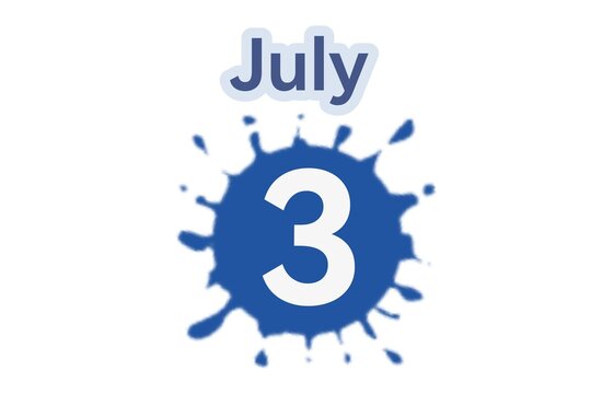 July 3 calendar with blue water splash image on white background