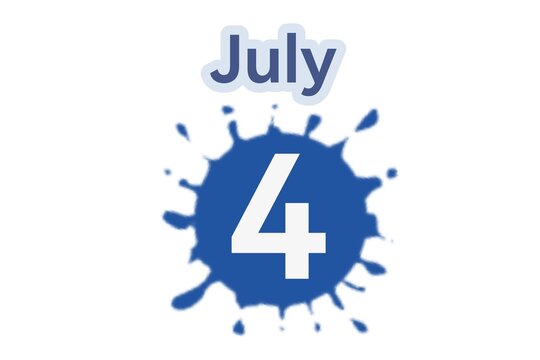July 4 calendar with blue water splash image on white background