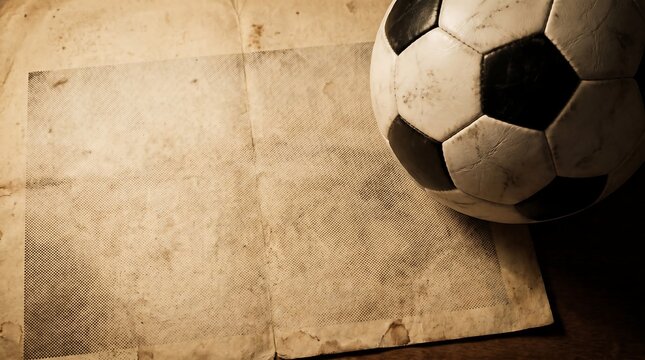 Vintage soccer ball on old paper background texture