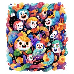 Fototapeta premium Colorful cartoon characters playful illustration.