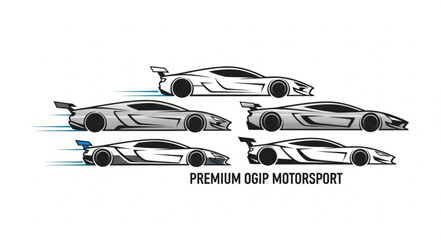 Five Sleek Sports Cars in Motion Illustration. © Yuki