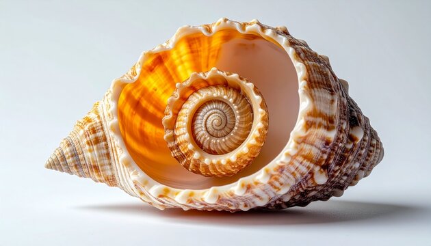 Close-up of a Giant Triton Seashell Interior with Spiral Pattern