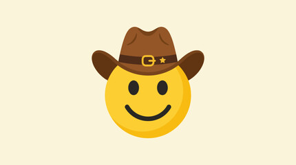 Naklejka premium Happy Cowboy Emoji Wearing a Brown Hat on a Light Yellow Background