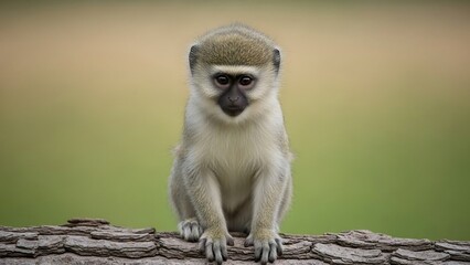 Fototapeta premium Monkey sitting on a stone wall.