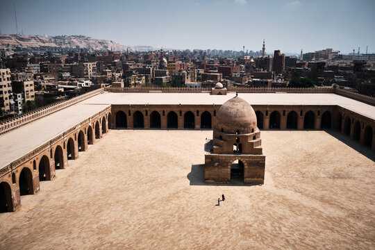 Courtyard of Ibn Tulun Mosque, oldest mosque located in Islamic Cairo, Egypt