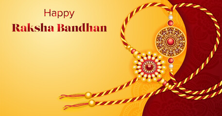 Obraz premium Editable Raksha Bandhan horizontal banner with intertwined rakhi threads in heard shape and copy space for social media, ads and web.