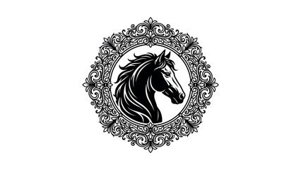 Black Horse Head in Circle Frame. © Pandamint