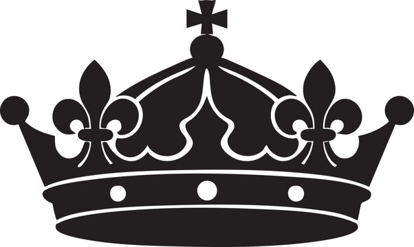Black royal crown with fleur de lis and cross, vector illustration