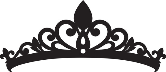 Black ornamental tiara crown silhouette with floral swirls, royal symbol © Rezaulkarim