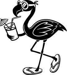 Naklejka premium funny-flamingo-wearing-sunglasses-and-flip-flops--_traced