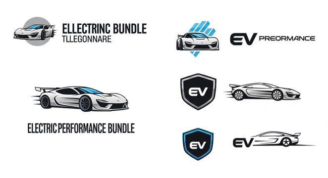 Electric Vehicle Performance Logos and Branding Elements.