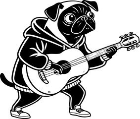 Fototapeta premium A pug dog with a guitar silhouette vector illustration