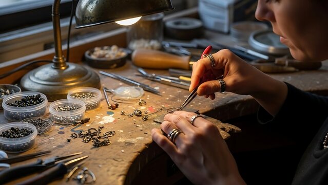 Jeweler working on a piece craft.
