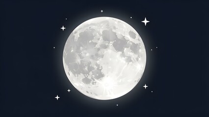 Fototapeta premium Magical full moon surrounded by 3d gold stars. Whimsical celestial element isolated on dark background