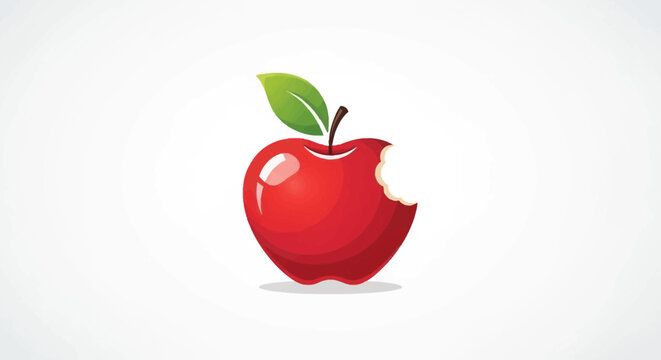 Vibrant red apple with a bite taken fresh fruit on white background