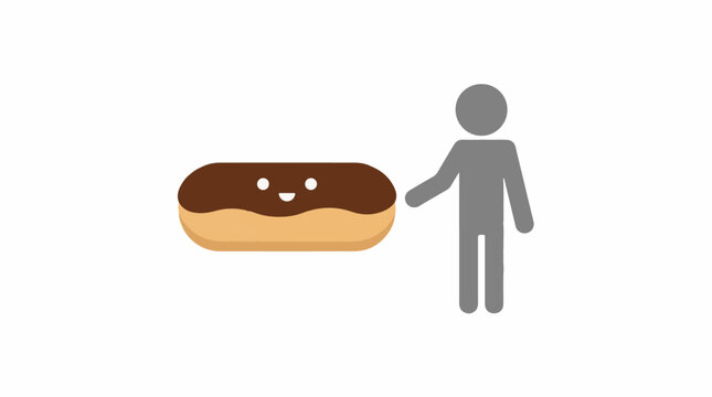 Person reaching for large smiling chocolate eclair pastry