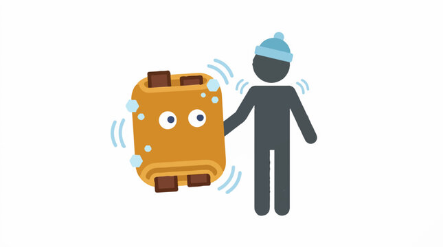 Shivering person in winter hat with cold pastry character