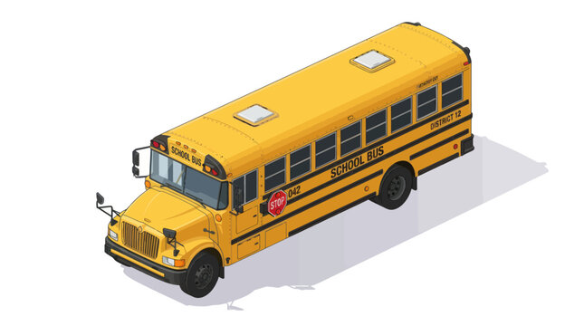 Yellow School Bus, Transportation, Education, Isometric View