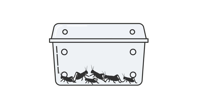 Small Crickets Hiding Inside Clear Plastic Container With Ventilation Holes