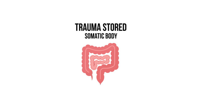 Trauma Stored Somatic Body: Intestines Illustration of Emotional Pain and Stress