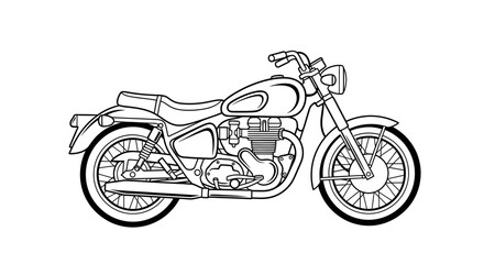 Black and white outline of a classic motorcycle on a white background. © Hedasa