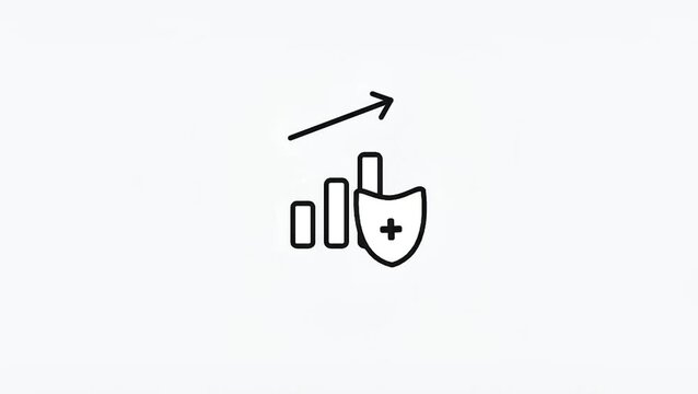 Minimalist line animation of a rising bar chart and a medical protection shield. Perfect for healthcare business growth, medical cost inflation, and health insurance concepts