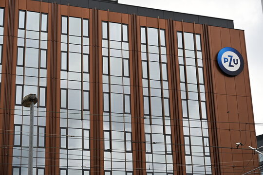 PZU, HP, UBS and PKO Logos on Top of Modern Office Building