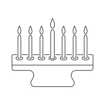 Candlestick with seven candles, editable stroke. Vector image of kinara for Hanukkah or Kwanzaa