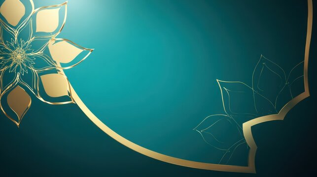Persian inspired ornate gold floral pattern on teal background with angular geometry