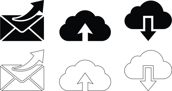 Communication and cloud service icons set email upload download