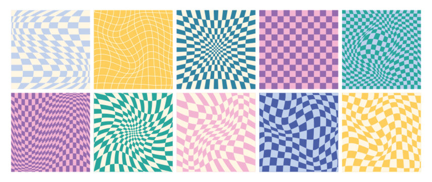 Retro psychedelic checkered chess board texture pattern vector