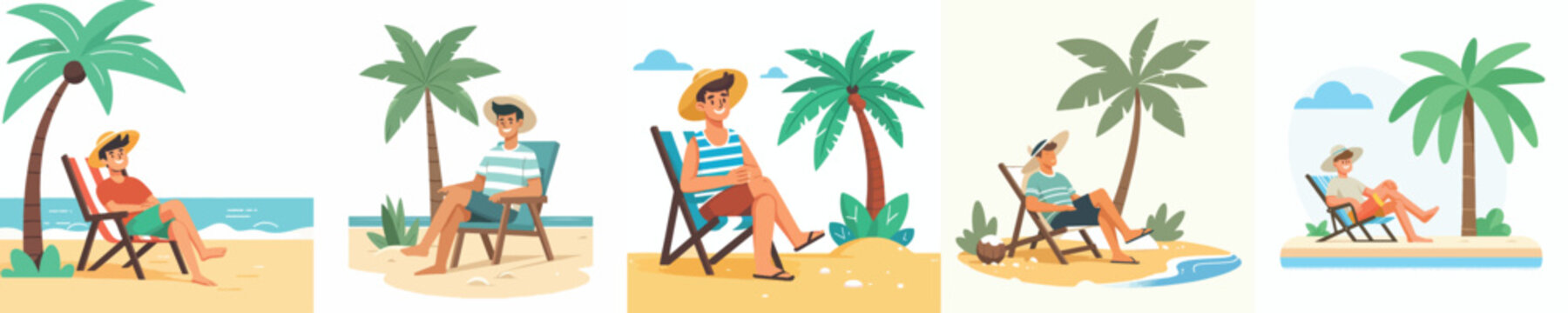 vector of a man sitting on a beach chair in summer