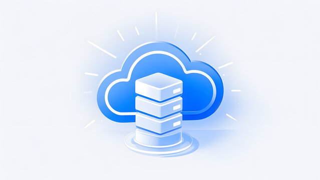 Blue cloud with stacked white server blocks on light background