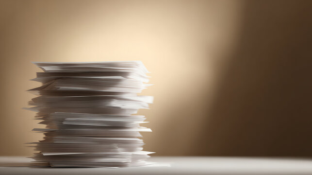 A blurred stack of documents symbolizing business workload and organization challenges in a modern office environment.