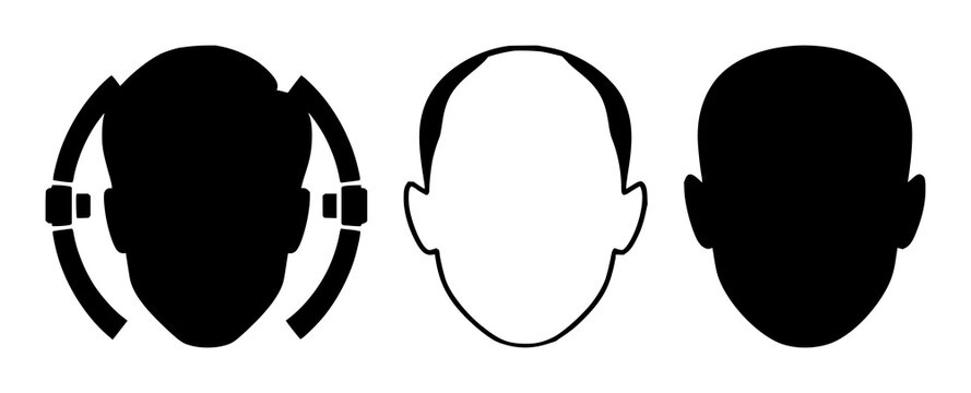 Facial recognition icon set with clean solid black lines against white background featuring biometric, scan, iconography with security and surveillance