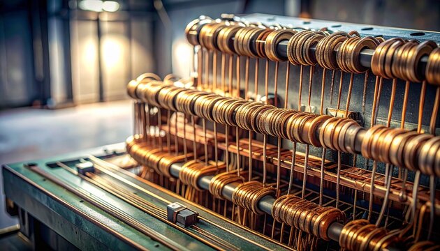 Close-up of vintage magnetic core memory with ferrite rings and wired grid