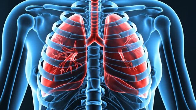 A detailed medical illustration showing human lungs and the rib cage structure
