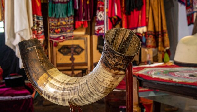 Close-up of traditional Mapuche trutruca ceremonial horn in studio setting
