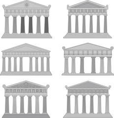 Fototapeta premium Classic ancient temple buildings collection isolated vector illustration for historical architecture and museum design