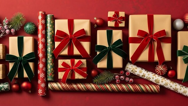 Wrapped Christmas gifts and candy canes.