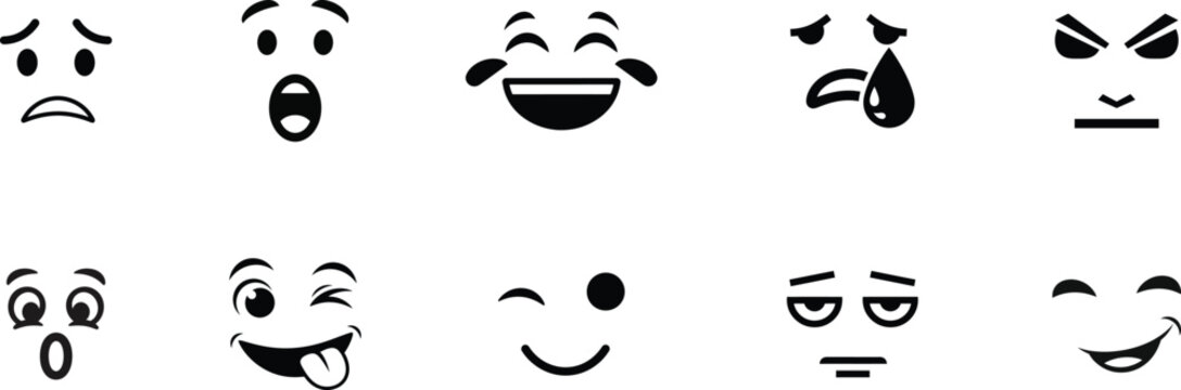 Collection of cartoon emotive facial expressions
