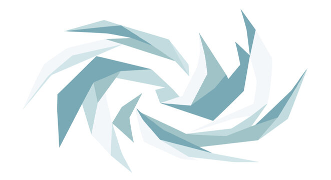 Abstract geometric illustration of frozen breath swirling in icy blue air with angular shapes on a white background