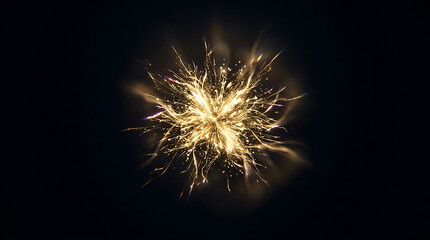 Fototapeta premium Abstract golden light explosion with sparkling particles and glowing streaks on dark background