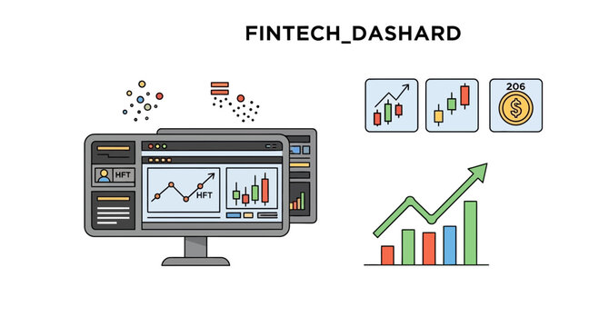 Fintech dashboard with charts and graphs illustrating business growth