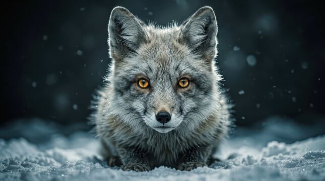 Gray Fox Sitting Alert in Snowy Winter Landscape