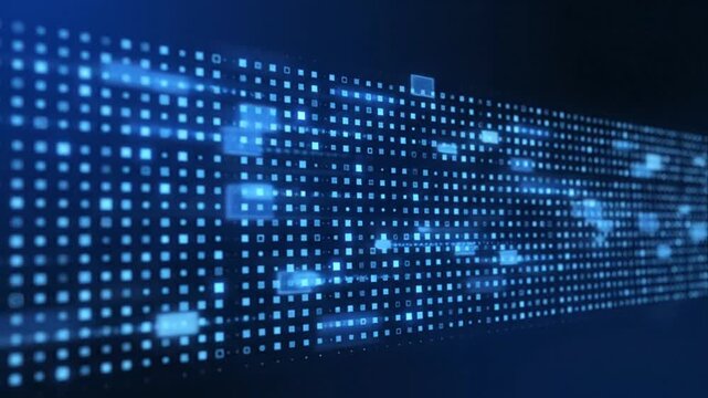 A digital background featuring glowing blue squares in a grid pattern