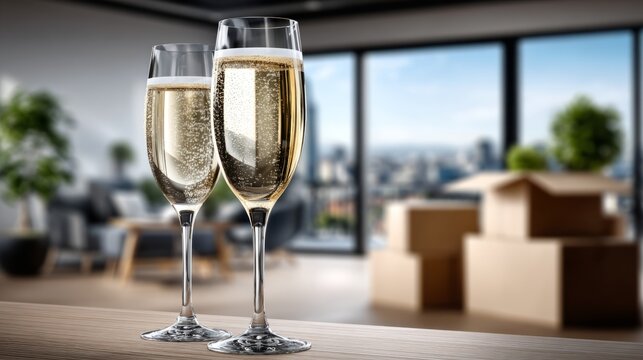 Celebration with sparkling drinks in a modern setting