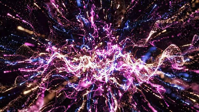Vibrant purple and gold lights explode in a mesmerizing display of energy and technology.