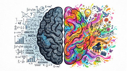 Creative Brain Versus Analytical Brain Illustration. © Ninda